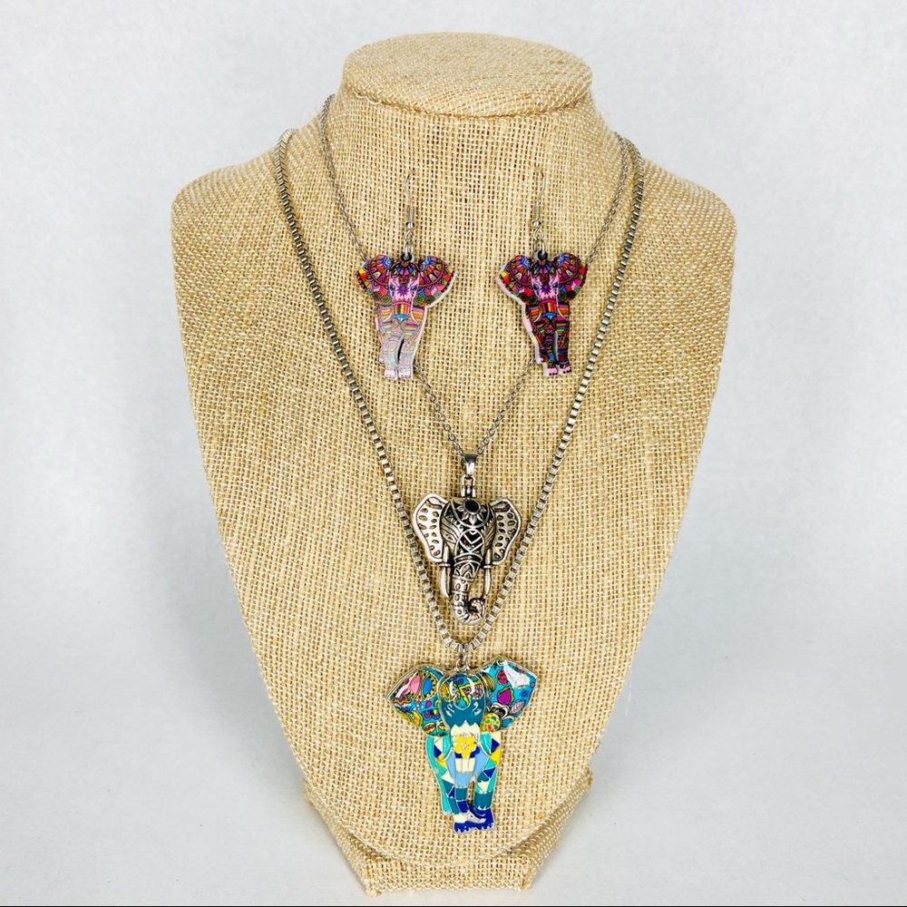 Elephant Jewelry Bundle 2 Necklaces & Earrings